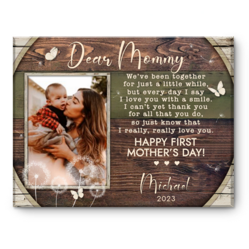First Mother’s Day Photo Canvas, 1st Mother’s Day Gift from Baby, Dear Mommy Poem Mothers Day Gift, Personalized First Mother’s Day