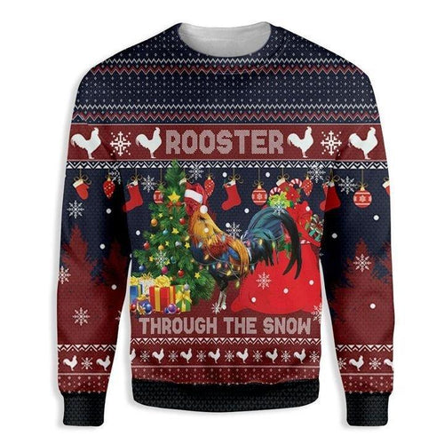 Rooster Through The Snow Ugly Christmas Sweater 