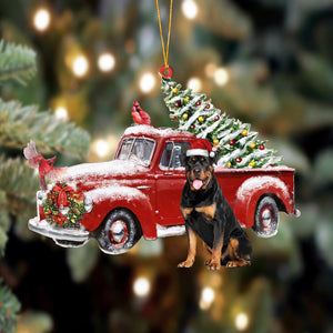 Godmerch- Ornament- Rottweiler-Cardinal & Truck Two Sided Ornament, Happy Christmas Ornament, Car Ornament
