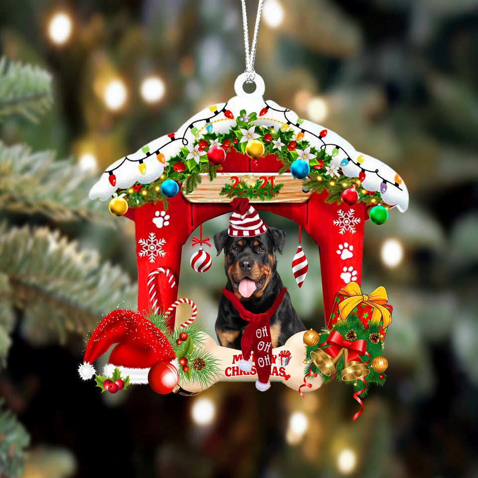 Godmerch- Ornament- Rottweiler-Christmas House Two Sided Ornament, Happy Christmas Ornament, Car Ornament