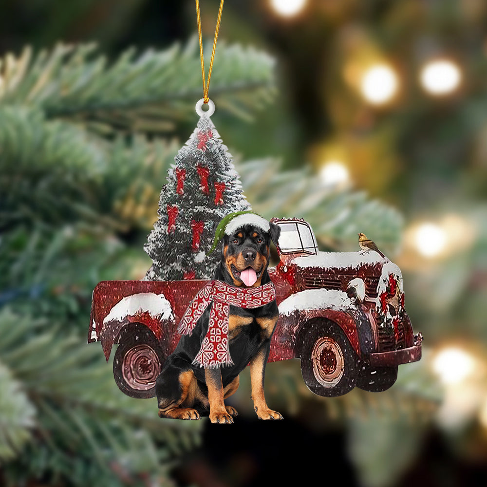 Godmerch- Ornament- Rottweiler-Christmas Truck Two Sided Ornament, Happy Christmas Ornament, Car Ornament