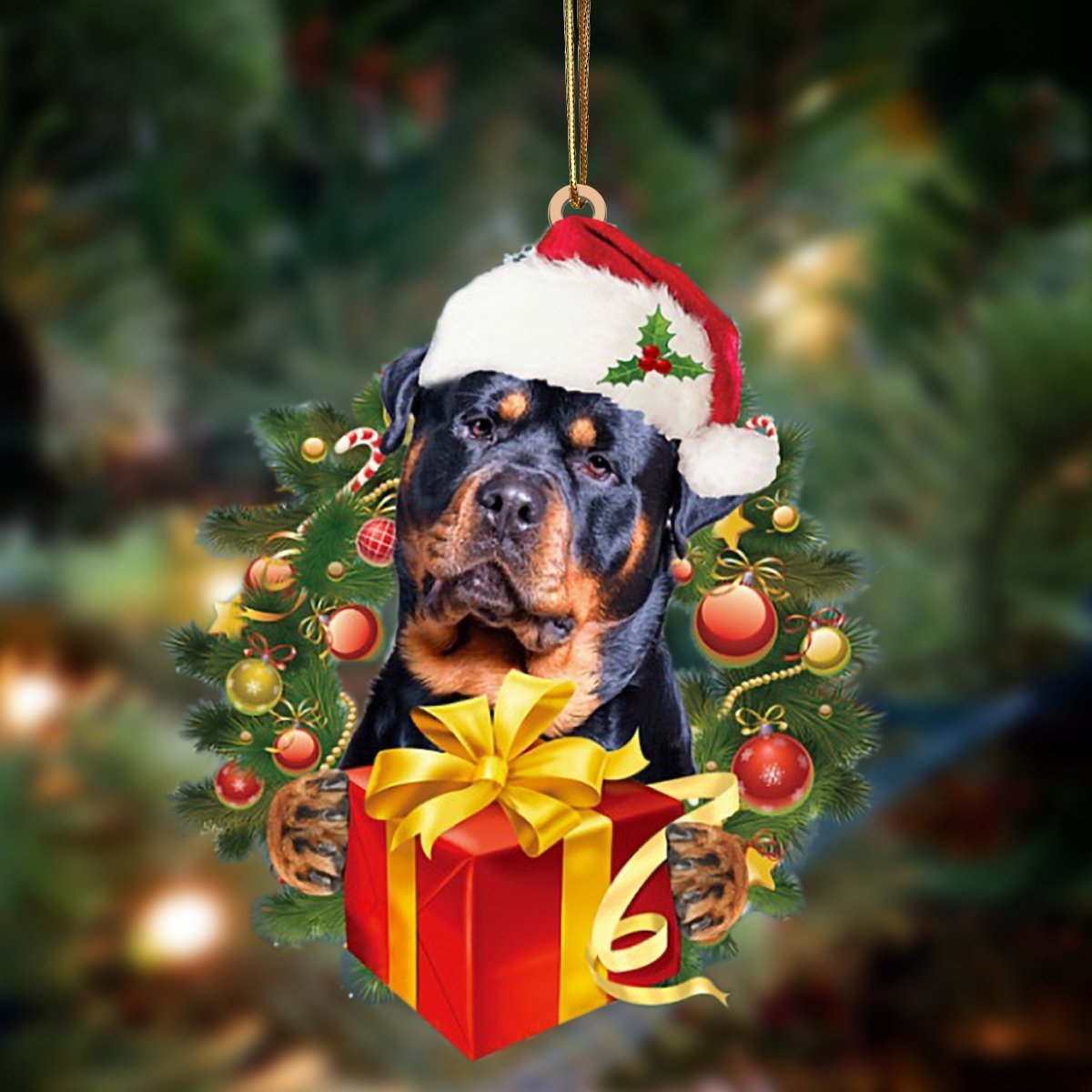Rottweiler-Dogs Give Gifts Hanging Ornament