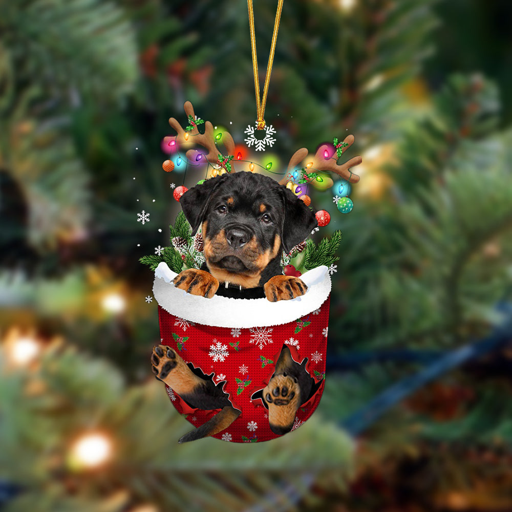 Rottweiler-In Christmas Pocket Two Sides Ornament, Christmas Dog Hanging Ornament