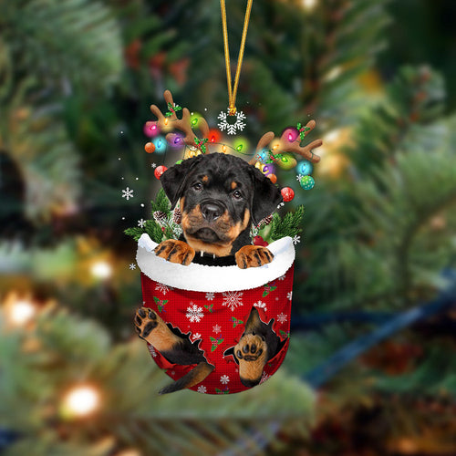 Rottweiler-In Christmas Pocket Two Sides Ornament, Christmas Dog Hanging Ornament