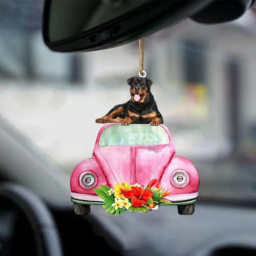 Rottweiler-Pink Hippie Car-Two Sided Ornament