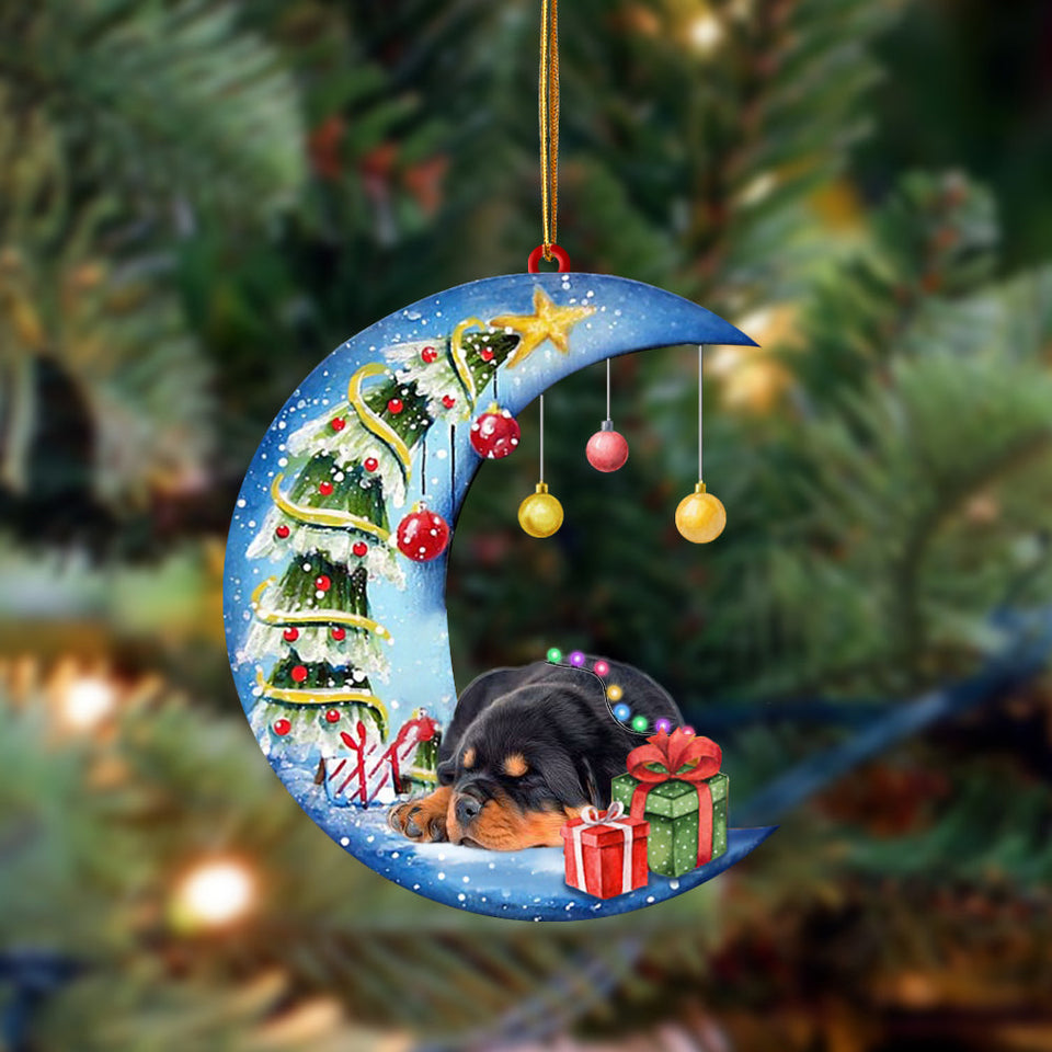 Ornament- Rottweiler-Sleep On The Moon Christmas Two Sided Ornament, Happy Christmas Ornament, Car Ornament