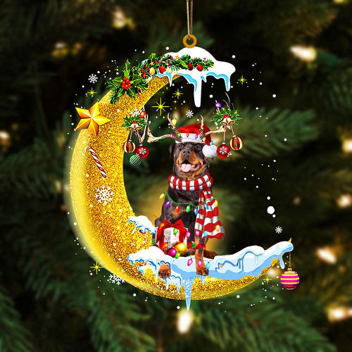 Godmerch- Rottweiler On The Moon Merry Christmas Hanging Ornament Dog Ornament, Car Ornament, Christmas Ornament