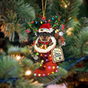 Godmerch- Ornament- Rottweiler 1-Xmas Boot-Two Sided Ornament, Happy Christmas Ornament, Car Ornament