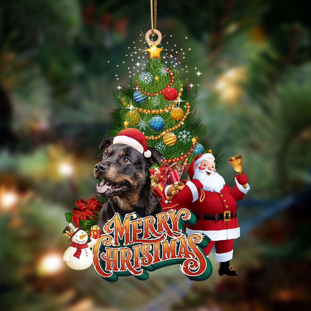 Godmerch- Ornament- Rottweiler2-Christmas Tree&Dog Hanging Ornament, Happy Christmas Ornament, Car Ornament
