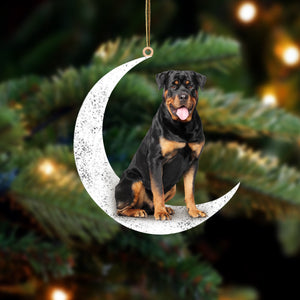 Rottweiler 2 Sit On The Moon Two Sided Ornament Dog Hanging Christmas Ornament