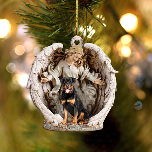 Rottweiler (1)-Angel Hug Winter Love Two Sided Ornament