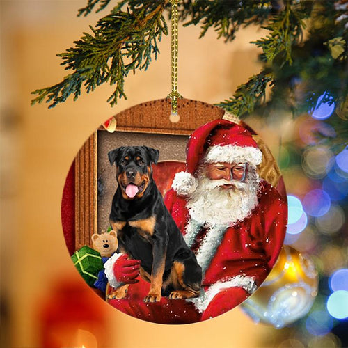 Godmerch- Ornament- Rottweiler With Santa Christmas Ornament, Happy Christmas Ornament, Car Ornament
