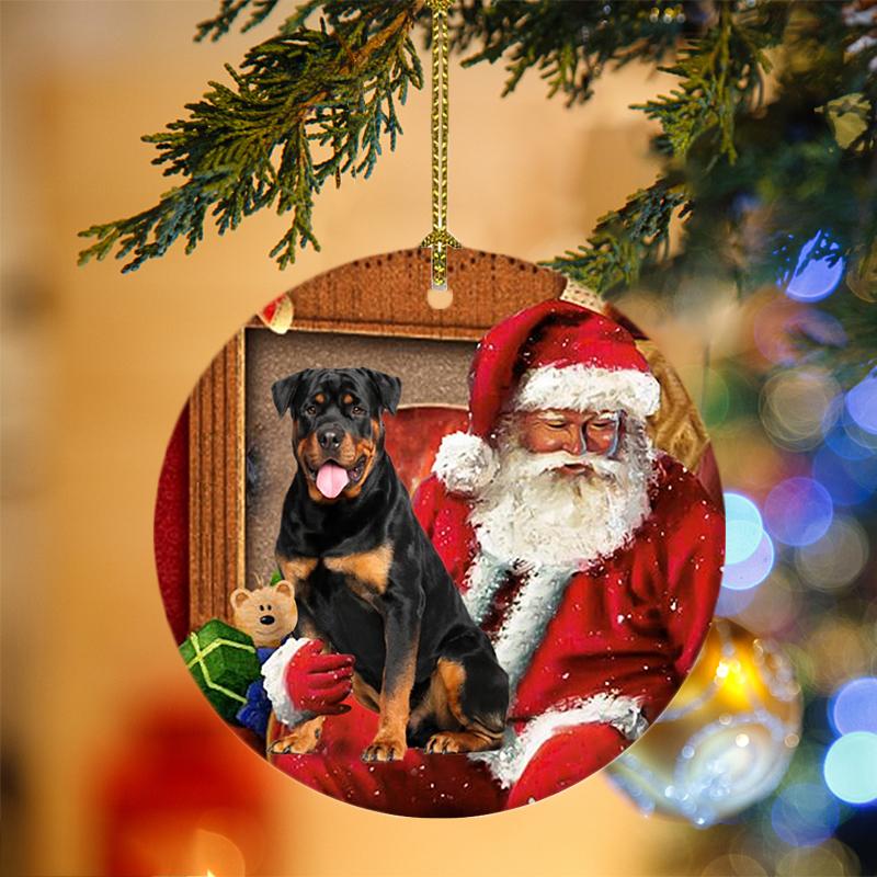 Godmerch- Ornament- Rottweiler With Santa Christmas Ornament, Happy Christmas Ornament, Car Ornament