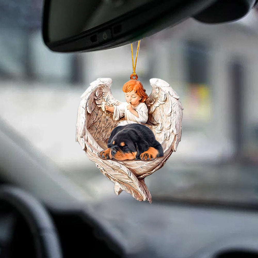 Sleeping Rottweiler Protected By Angel Car Hanging Ornament Dog Sleeping Ornament