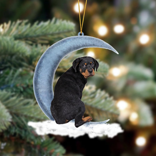 Godmerch- Ornament- Rottweiler Sits On The Moon Hanging Ornament Dog Ornament, Car Ornament, Christmas Ornament