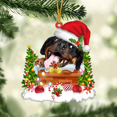 Rottweiler In The Chimney Hanging Ornament Dog Christmas Ornament