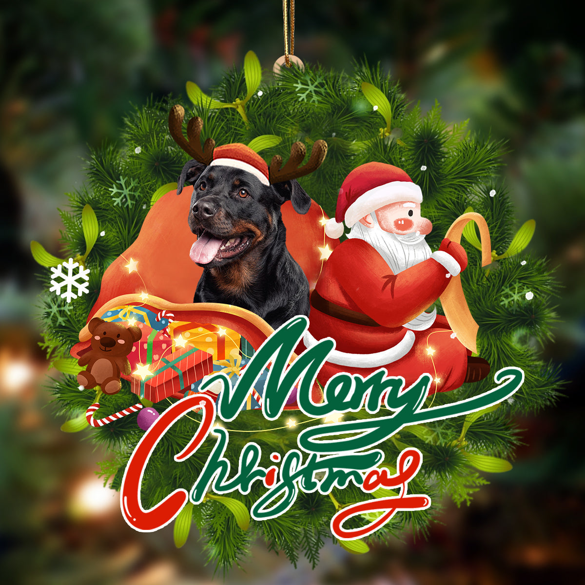 Godmerch- Ornament- Rottweiler-Santa & dog Hanging Ornament, Happy Christmas Ornament, Car Ornament