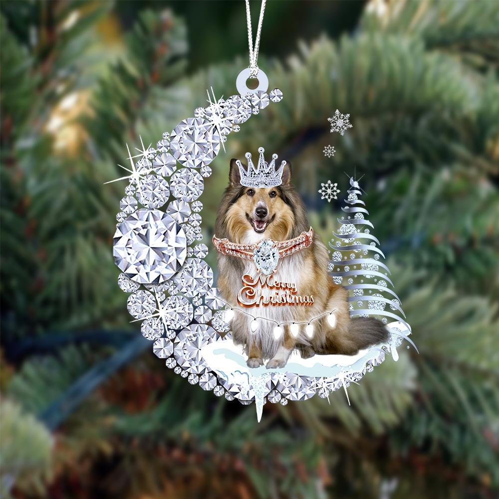 Rough Collie Diamond Moon Merry Christmas Ornament Christmas Decoration