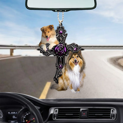 Rough Collie Pray For God Car Hanging Ornament Dog Pray For God Ornament Godmerch