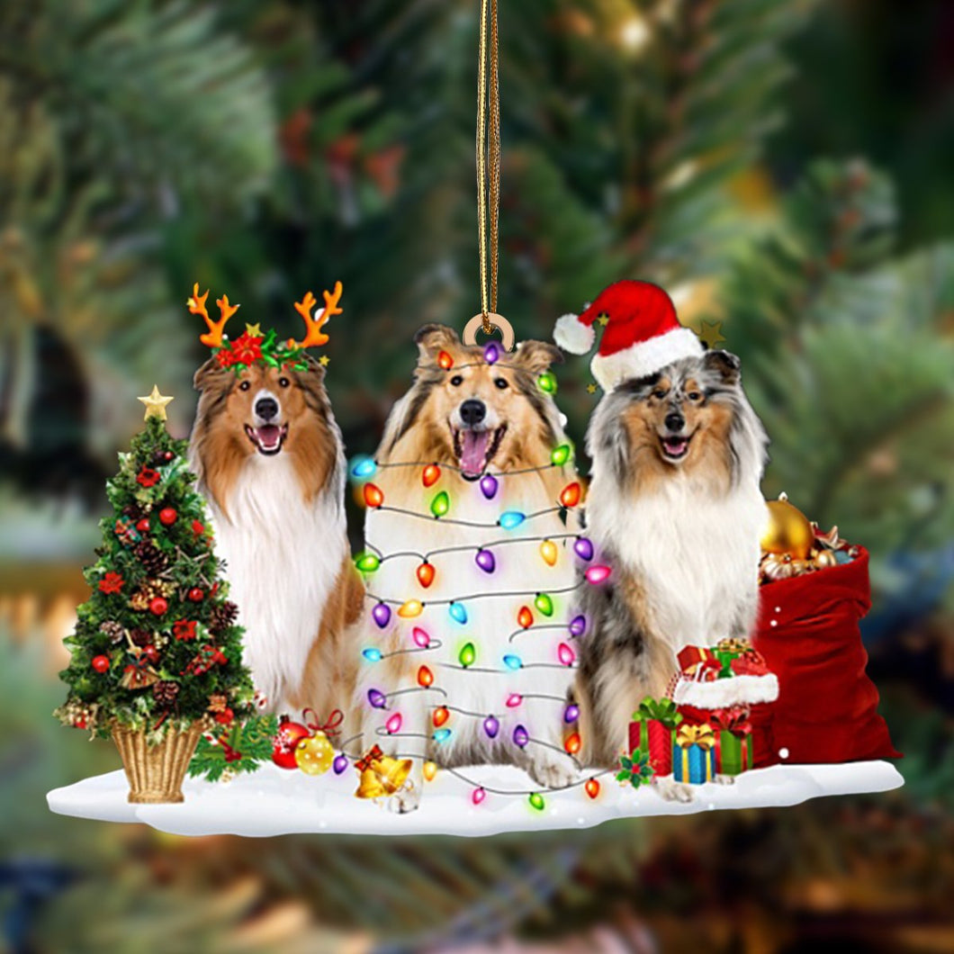 Ornament- Rough Collie-Christmas Dog Friends Hanging Ornament, Happy Christmas Ornament, Car Ornament
