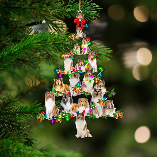 Rough Collie-Christmas Tree Lights-Two Sided Ornament