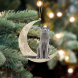 Russian Blue Cat Sits On The Moon Hanging Ornament Cat Christmas Acrylic Ornament Cat Lover Gift