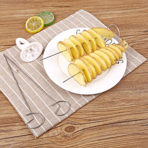 Portable Potato BBQ Skewers and Spiral Cutter for Camping and Outdoor Cooking