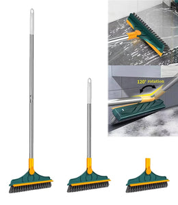 Scrubber Long-handled Floor Brush and Rotating Crevice Cleaner for Bathroom and Kitchen with Triangular Brush Head and Squeegee