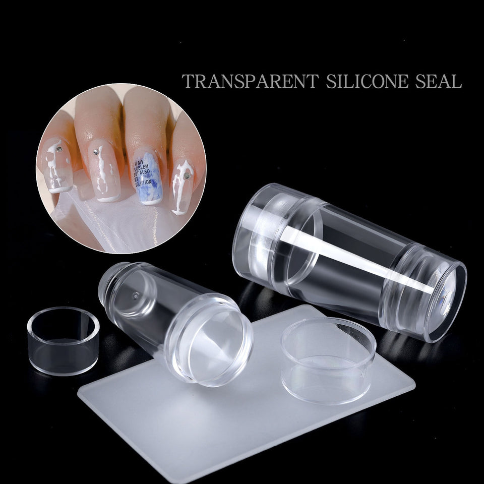Transparent Silicone Nail Art Stamping Kit - French Design for Manicure with Dual-Sided Stamper - Scraper and Polish Seal