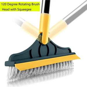 Scrubber Long-handled Floor Brush and Rotating Crevice Cleaner for Bathroom and Kitchen with Triangular Brush Head and Squeegee