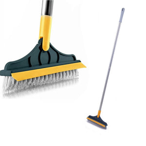 Scrubber Long-handled Floor Brush and Rotating Crevice Cleaner for Bathroom and Kitchen with Triangular Brush Head and Squeegee