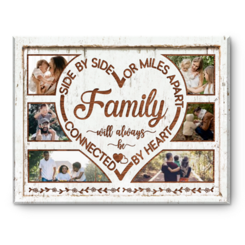 Family Photo Collage Canvas, Family Wall Decor, Side By Side Or Miles Apart Personalized Photo Gift