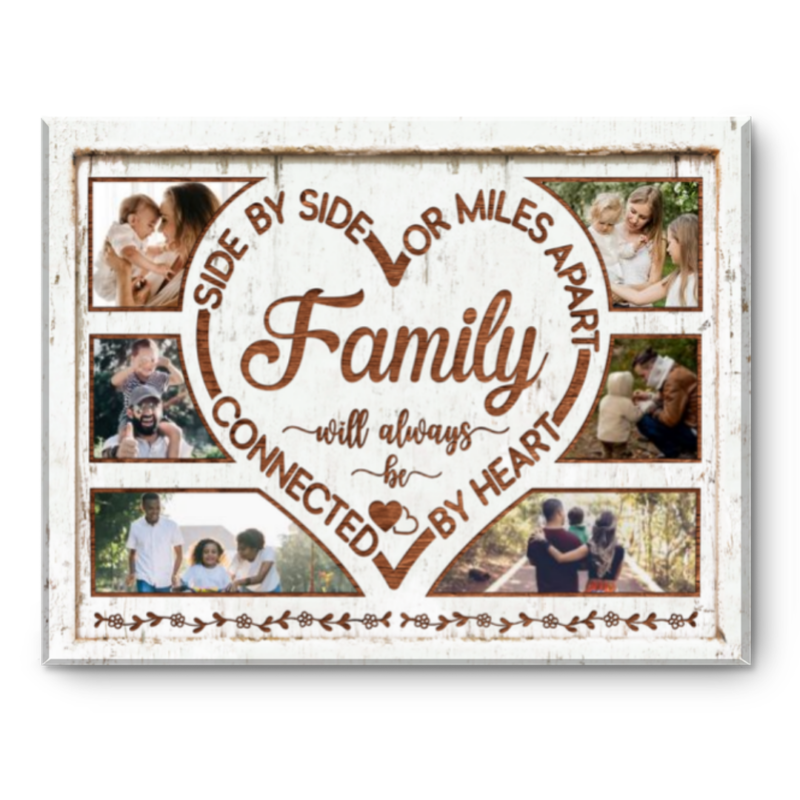 Family Photo Collage Canvas, Family Wall Decor, Side By Side Or Miles Apart Personalized Photo Gift
