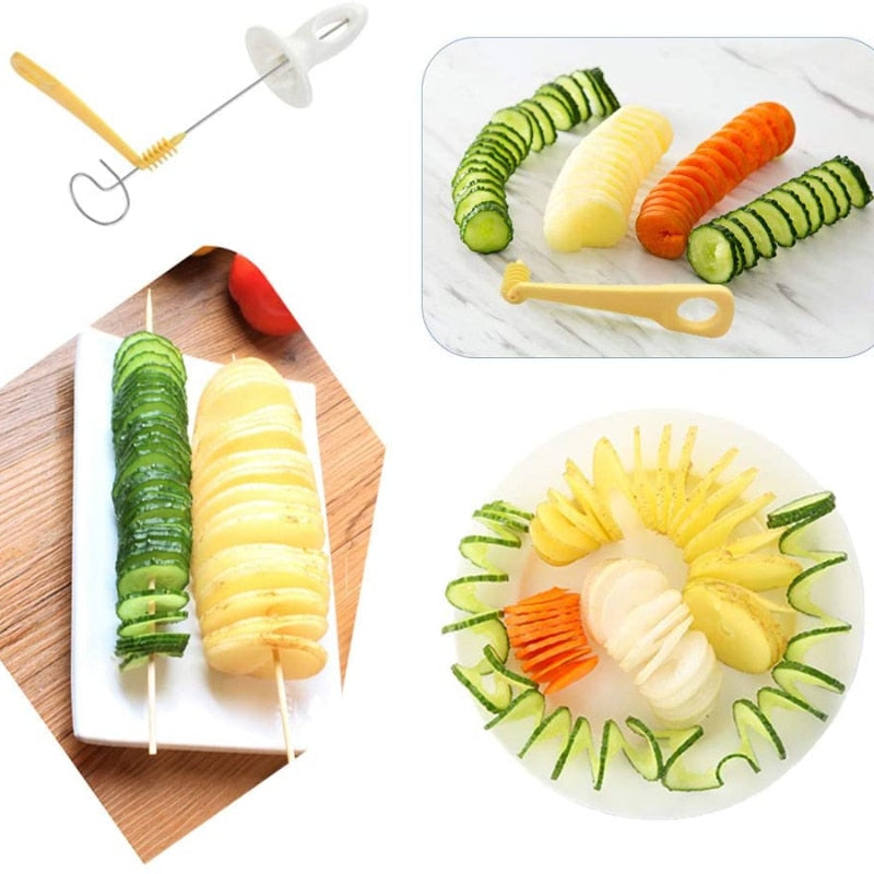 Portable Potato BBQ Skewers and Spiral Cutter for Camping and Outdoor Cooking