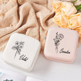 Birth Flower Jewelry Travel Case, Birth Month Flower Gift, Personalized Birthday Gift, Leather Jewelry Travel Case, Custom Jewelry Case