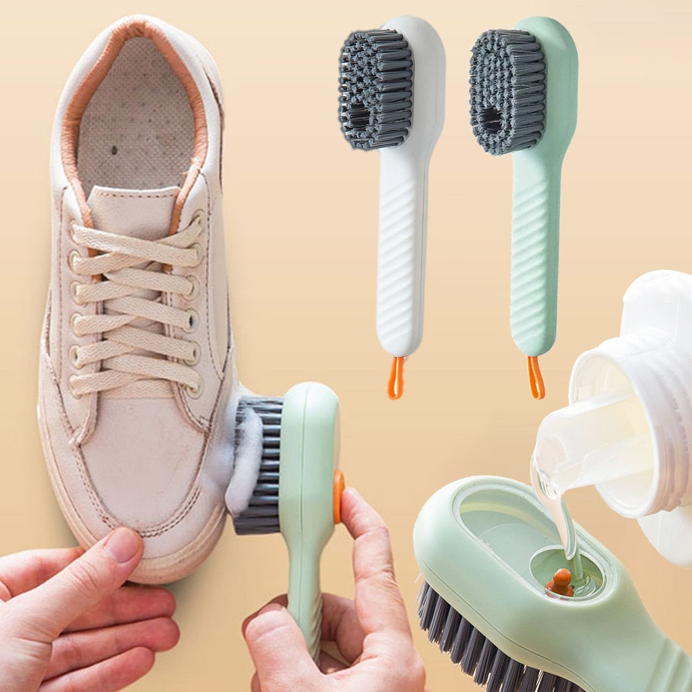 Multifunctional Long Handle Shoe Brush with Soap Dispenser for Household Cleaning