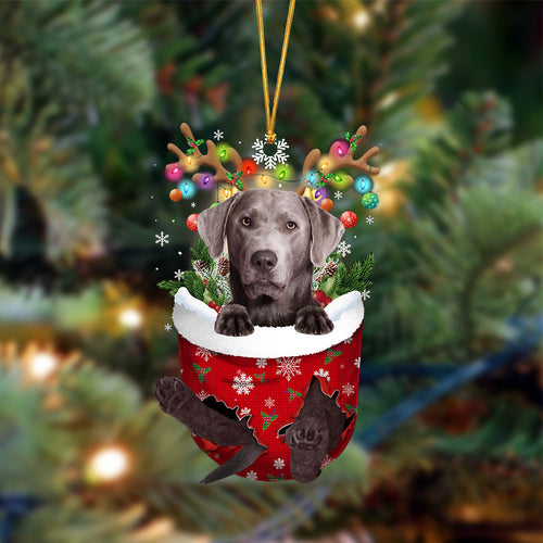 Ornament- SILVER Labrador-In Christmas Pocket Two Sides Ornament, Happy Christmas Ornament, Car Ornament