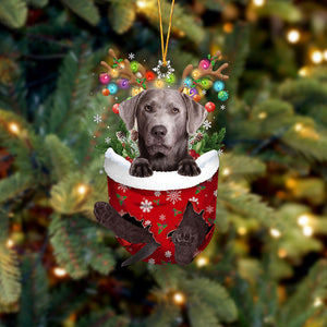 SILVER Labrador In Snow Pocket Christmas Ornament Flat Acrylic Dog Ornament