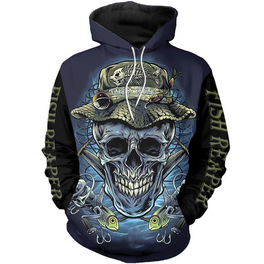 Skull Gifts Skull Fisherman All Over Printed US Unisex Size Hoodie
