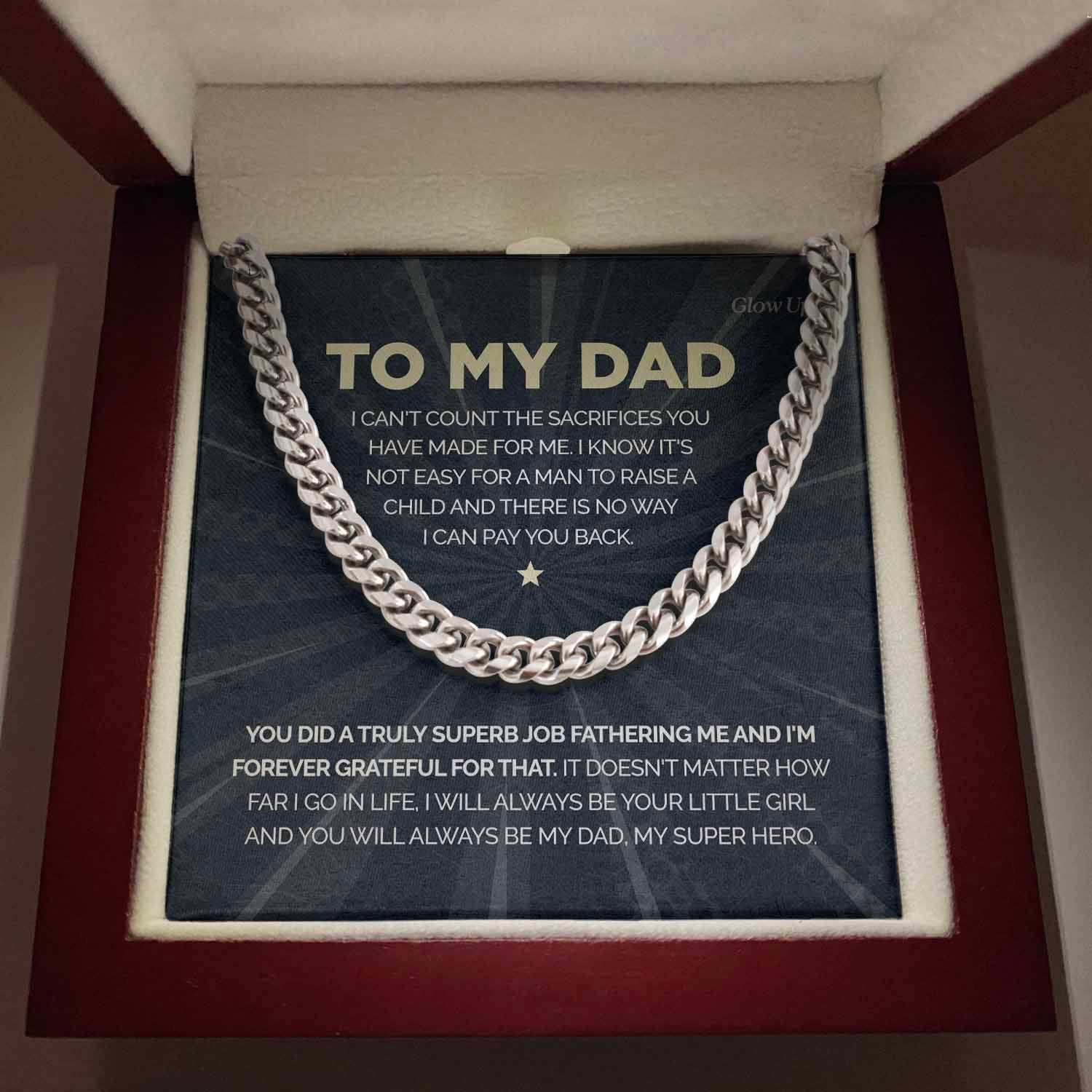 Pamaheart- To my Dad - My Super Hero - Cuban Link Chain, Gift For Man, Husband, Gift For Birthday, Christmas