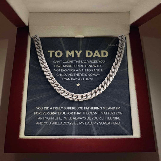 Pamaheart- To my Dad - My Super Hero - Cuban Link Chain, Gift For Man, Husband, Gift For Birthday, Christmas