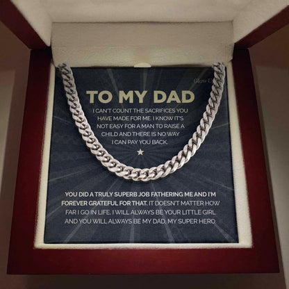 To my Dad - My Super Hero - Cuban Link Chain Gift For Man Husband Gift For Birthday