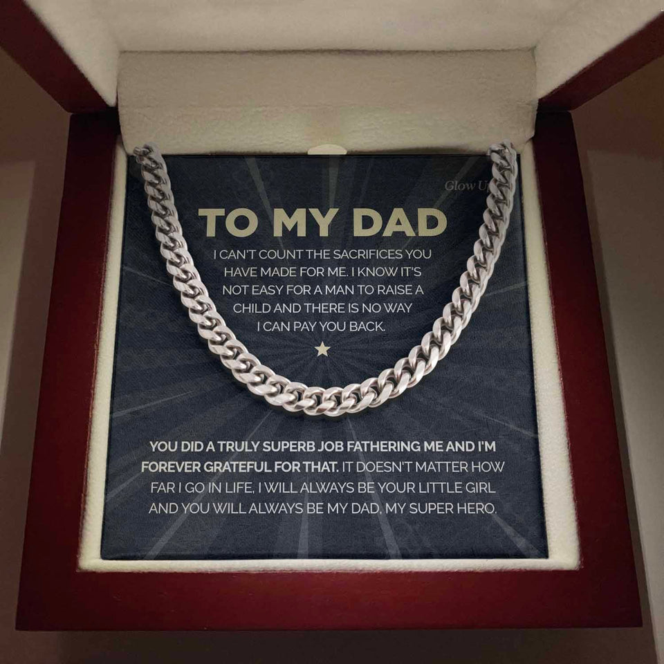To my Dad - My Super Hero - Cuban Link Chain Gift For Man Husband Gift For Birthday
