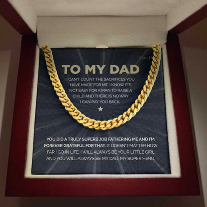 To my Dad - My Super Hero - Cuban Link Chain, Gift For Man, Husband, Gift For Birthday, Christmas