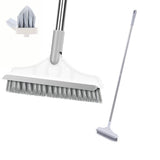 Scrubber Long-handled Floor Brush and Rotating Crevice Cleaner for Bathroom and Kitchen with Triangular Brush Head and Squeegee