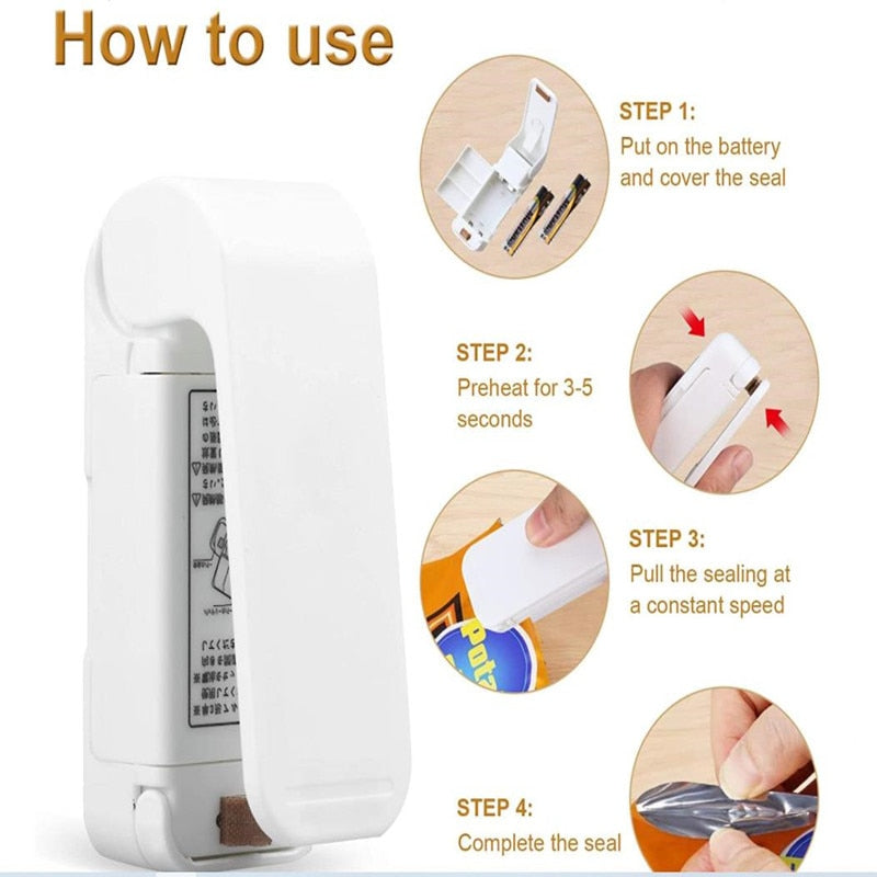 Mini Heat Bag Sealing Machine, Package Sealer Bags Thermal Plastic Food, Bag Closure Portable Sealer Packing, Kitchen Accessories