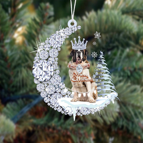 Saint Bernard Diamond Moon Merry Christmas Ornament Christmas Decoration