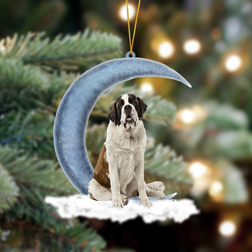 Godmerch- Ornament- Saint Bernard Sits On The Moon Hanging Ornament Dog Ornament, Car Ornament, Christmas Ornament
