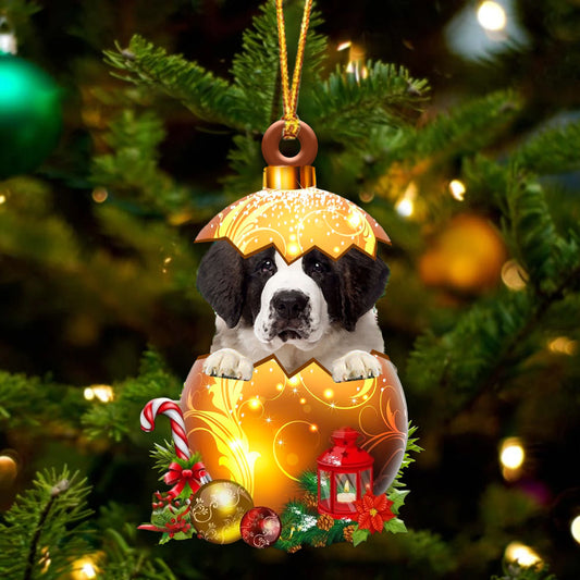 Saint Bernard In Golden Egg Christmas Ornament