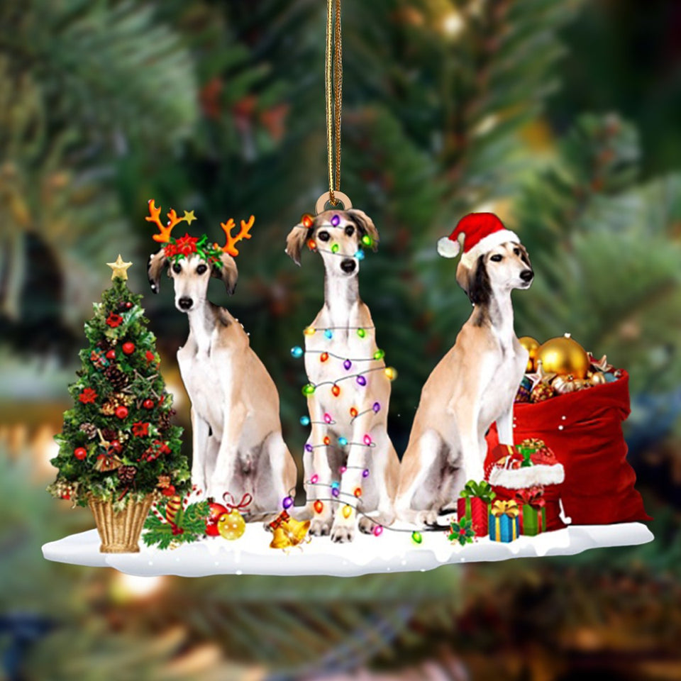 Godmerch- Ornament- Saluki-Christmas Dog Friends Hanging Ornament, Happy Christmas Ornament, Car Ornament